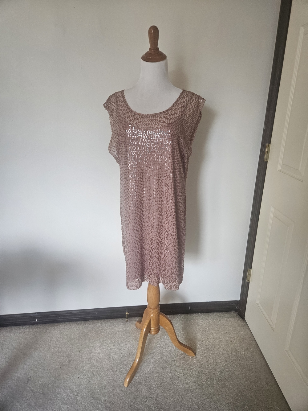 LC Lauren Conrad Blush Pink Sequin Cap Sleeve Shift Dress